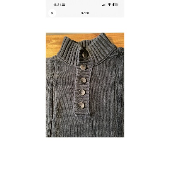 L.L.Bean Mens Lg Cotton-Wool Fisherman Knit Sweater Button-Mock Neck Black/Gray - Picture 3 of 8